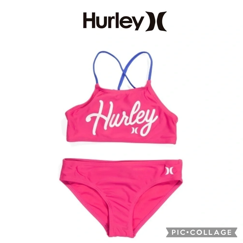 Hurley girls 2 piece swimsuit hot pink bikini size 6x NWT